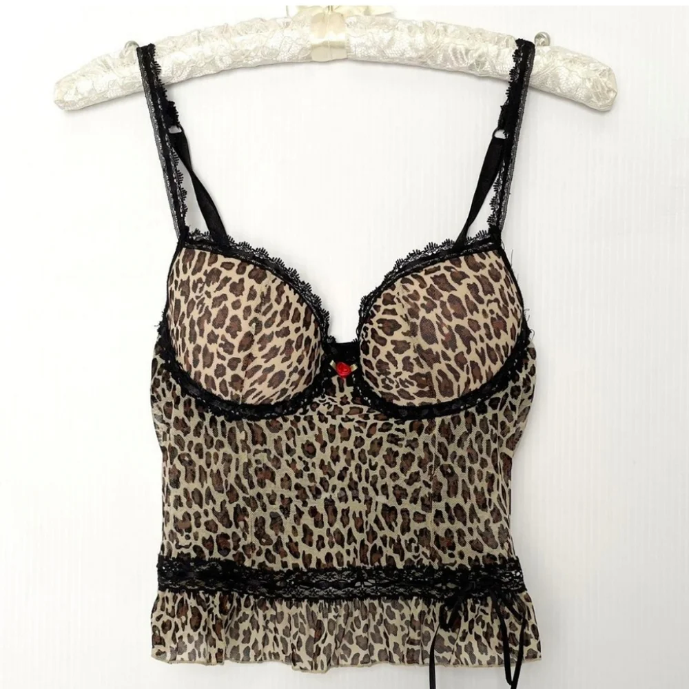 90s, Y2k sexy crop Rampage leopard print lingerie top - Picture 1 of 2
